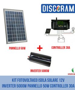 KIT FOTOVOLTAICO ISOLA SOLARE 12V INVERTER 5000W PANNELLO 50W CONTROLLER 30A
