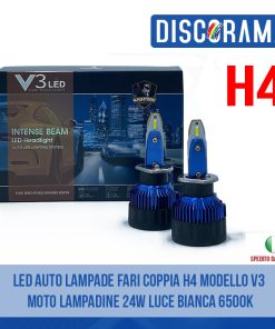 LED AUTO LAMPADE FARI COPPIA H4 MODELLO V3 MOTO LAMPADINE 24W LUCE BIANCA 6500K