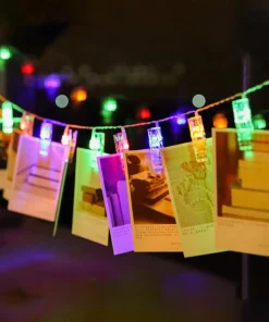 Catena decorata con mollete portafoto luminose a Led RGB 2 metri a batteria e autospegnimento Wisdom