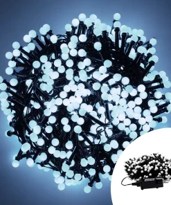 Catena di luci 10 metri da 500 Sfere luminose Led Bianco Freddo con cavo nero e autospegnimento Wisdom