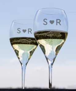 Coppia di Bicchieri Flute Franciacorta con Decorazione a Cuore Personalizzati con Iniziali – Idea San Valentino, Anniversario