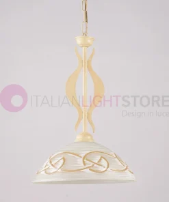 ALLEGHE Lampadario Rustico Country a 1 Luce d. 30 in Ferro Battuto avorio decapè