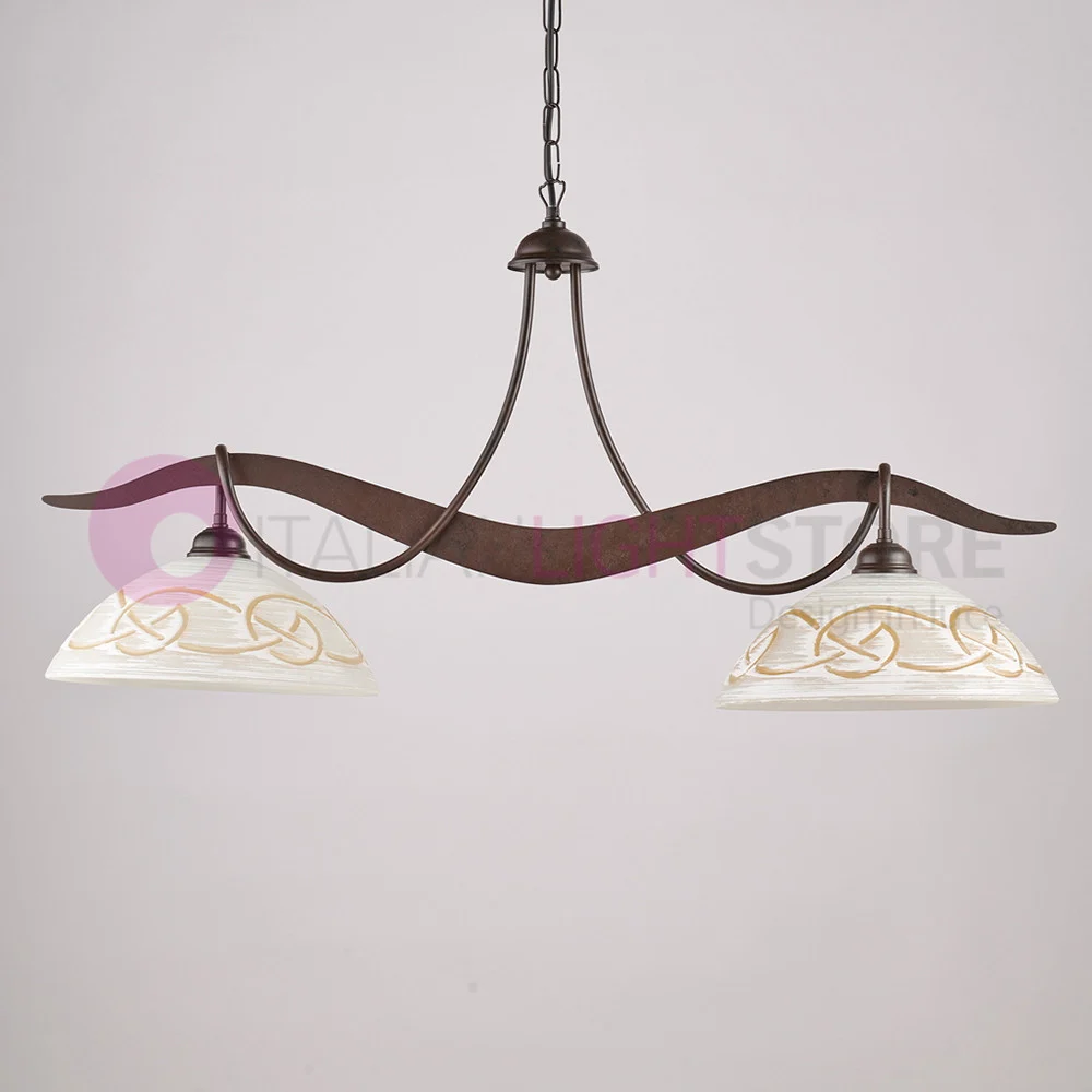 ALLEGHE Lampadario Bilanciere Rustico Country a 2 Luci in Ferro Battuto Ruggine